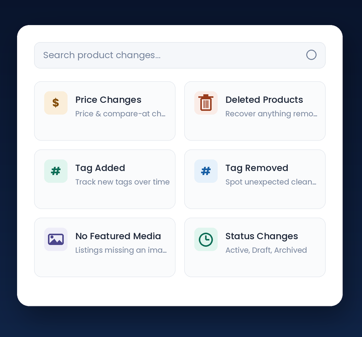 Search product changes and run reports